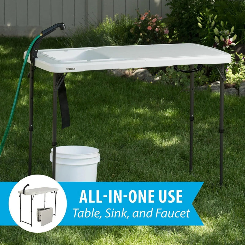 Lifetime 4-Foot Light Fold-In-Half Fillet Commercial Table, Almond