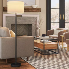 Metal Column Swing Arm Floor Lamp - Black