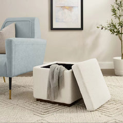 Lucinda Square Ottoman - White/Walnut Brown