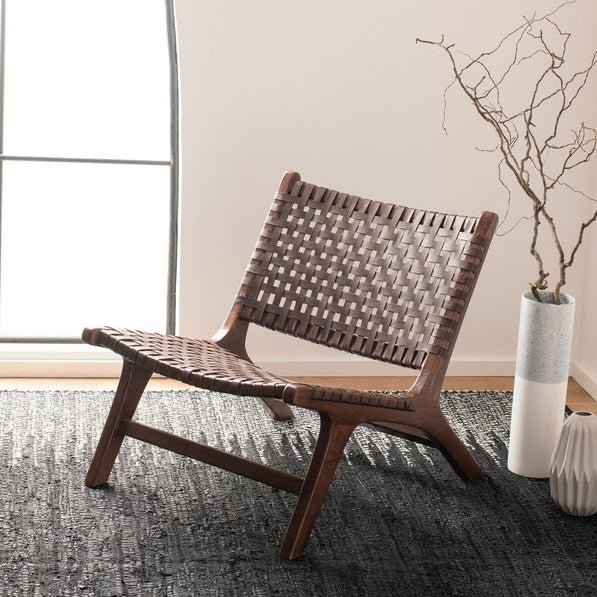 Luna Leather Woven Accent Chair - Brown