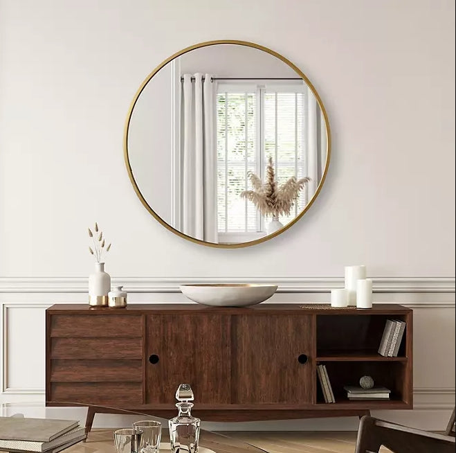 36" Elegant Round Metal Wall Mirror