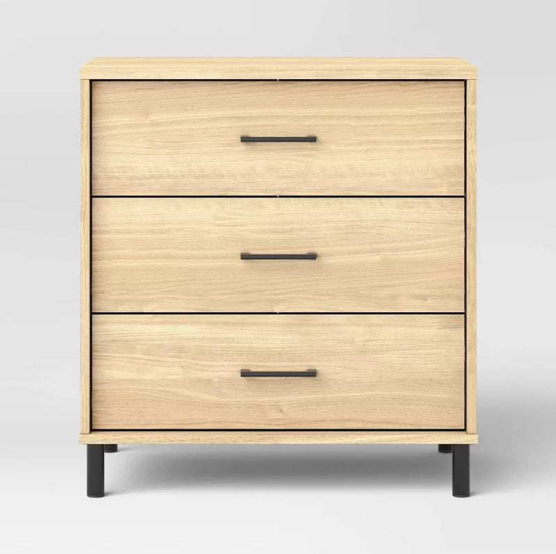 Mixed Material 3 Drawer Dresser - Natural Wood