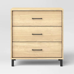 Mixed Material 3 Drawer Dresser - Natural Wood