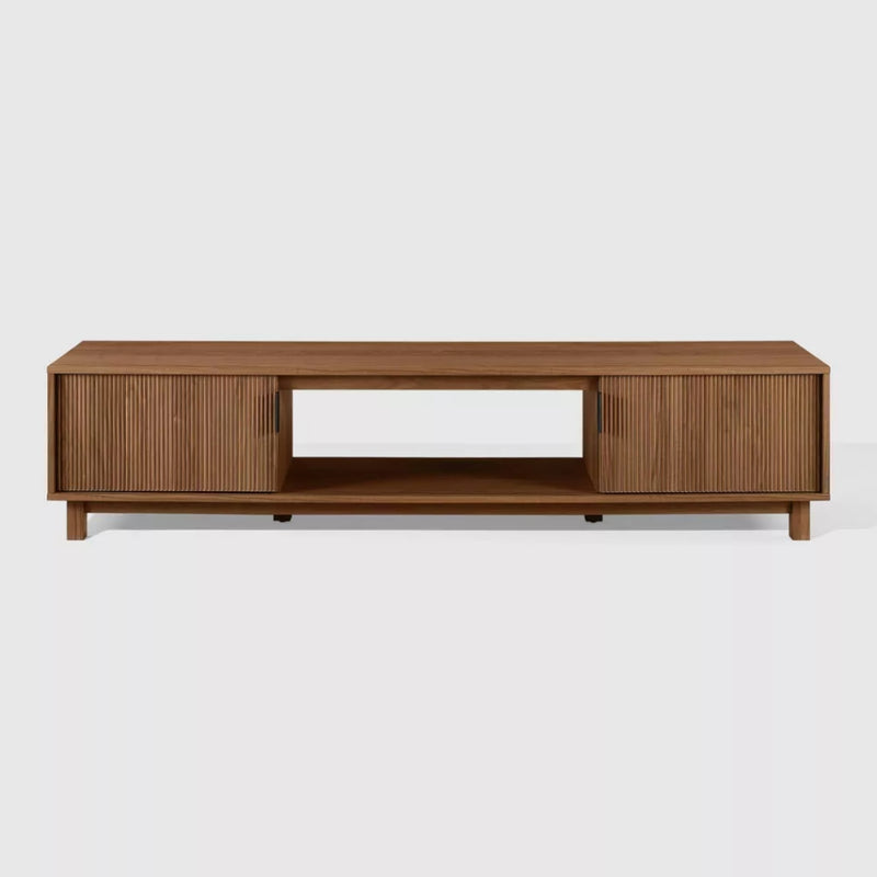 Modern Fluted Wood 2 Door TV Stand for TVs up to 80"