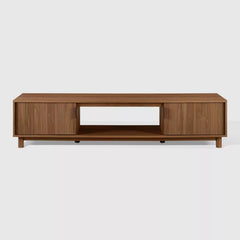 Modern Fluted Wood 2 Door TV Stand for TVs up to 80