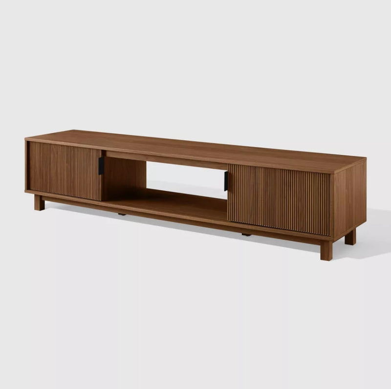 Modern Fluted Wood 2 Door TV Stand for TVs up to 80"