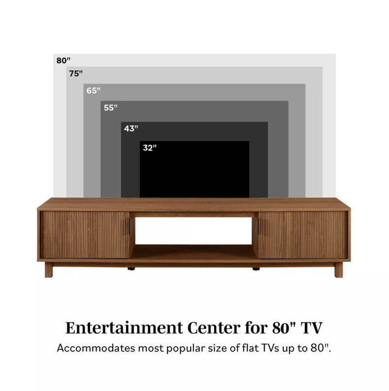 Modern Fluted Wood 2 Door TV Stand for TVs up to 80"