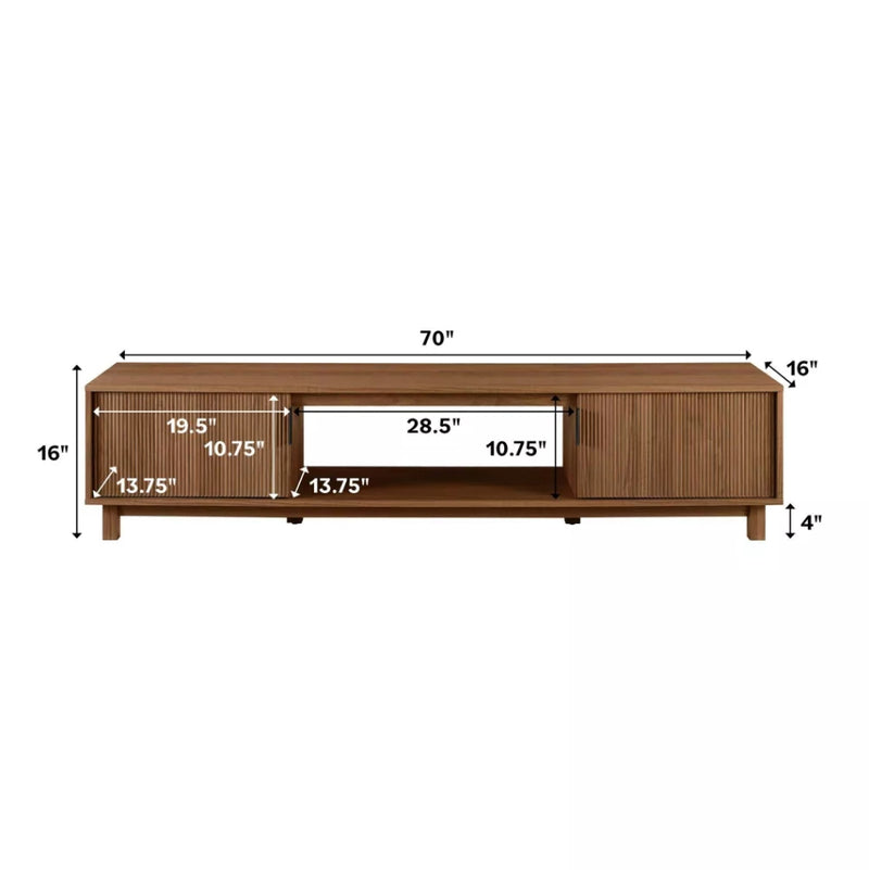 Modern Fluted Wood 2 Door TV Stand for TVs up to 80"