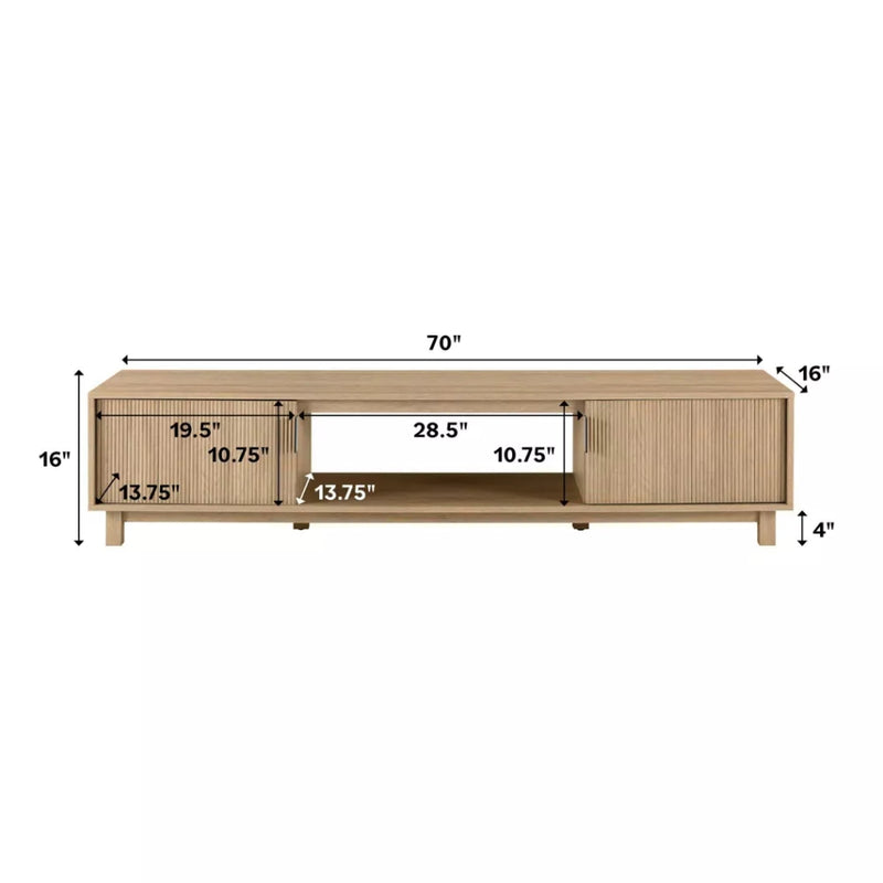 Modern Fluted Wood 2 Door TV Stand for TVs up to 80"