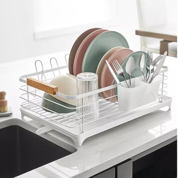 Modern Dish Rack With Utensil Caddy And Glassware Holder - White ...