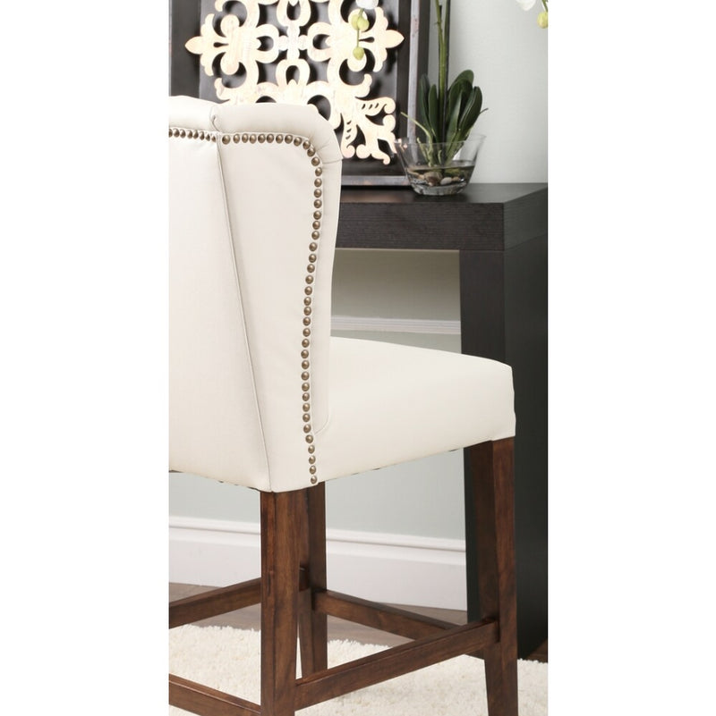 Monica 26" Tufted Leather Barstool - Ivory