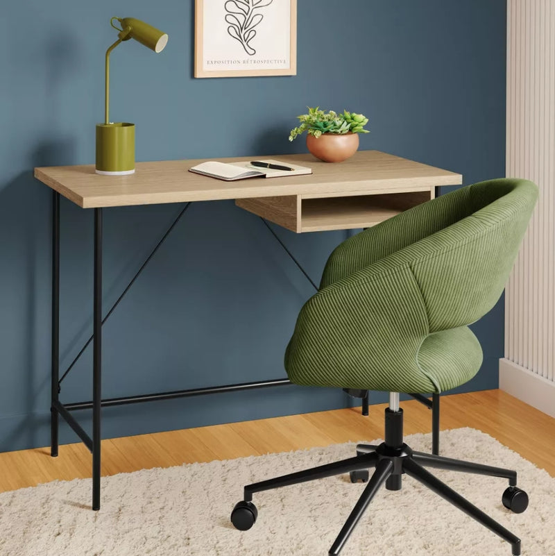 Wood and Metal Writing Desk with Storage - Natural