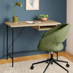 Wood and Metal Writing Desk with Storage - Natural