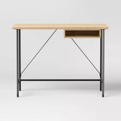 Wood and Metal Writing Desk with Storage - Natural
