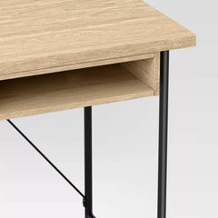 Wood and Metal Writing Desk with Storage - Natural
