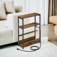 Narrow Side Table with Charger - Rustic Brown