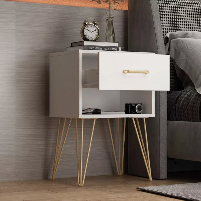 One Drawer Nightstand With One Open Shelf - White