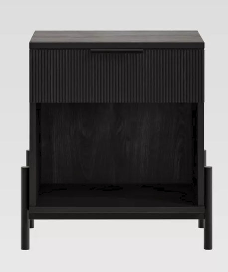 Modern Boho Fluted 1 Drawer Storage Nightstand - Black
