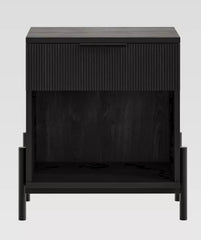 Modern Boho Fluted 1 Drawer Storage Nightstand - Black