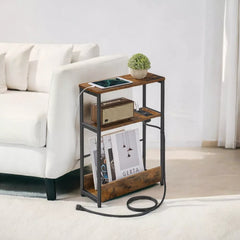 Narrow Side Table with Charger - Rustic Brown