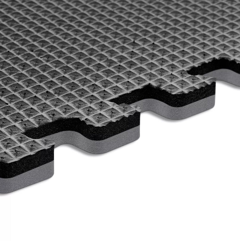 Norsk 25" x 25" Reversible Foam Flooring, Gray Wood & Black, 9 Tiles
