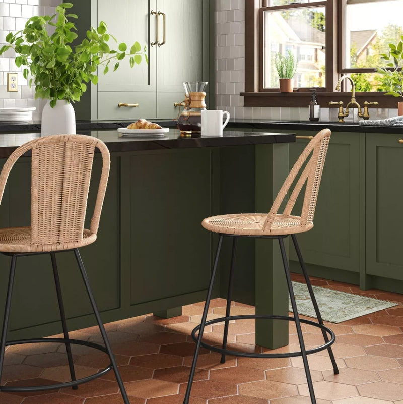 Olivine Rounded Back Woven Counter Height Barstool with Metal Legs - Natural