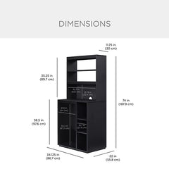 Organization Station with Mini Refrigerator and Microwave Storage Space - Black