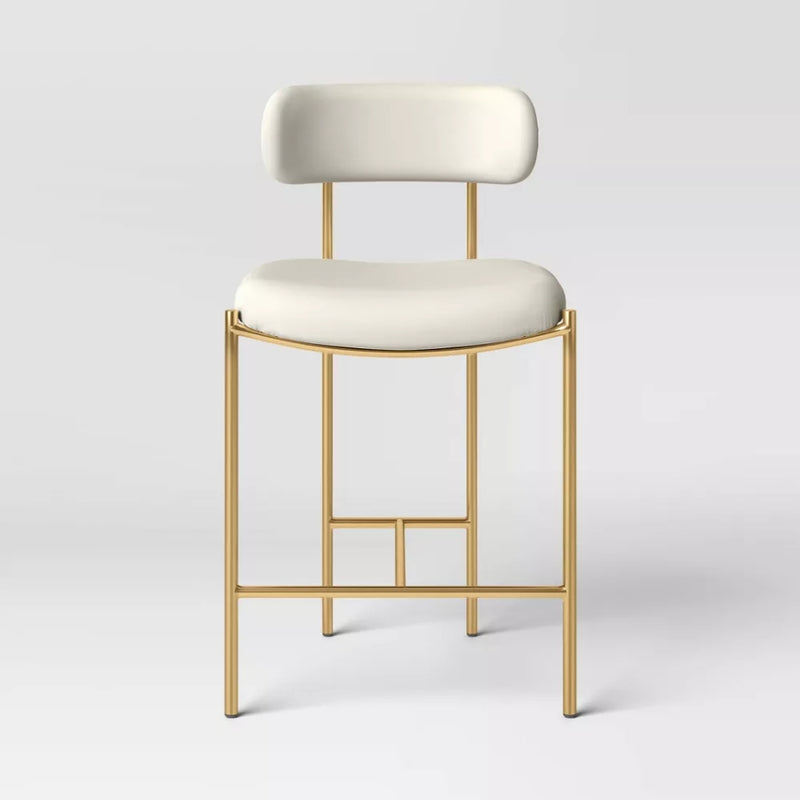 Orion Luxe Backed Counter Height Barstool with Brass Legs - Gray Velvet
