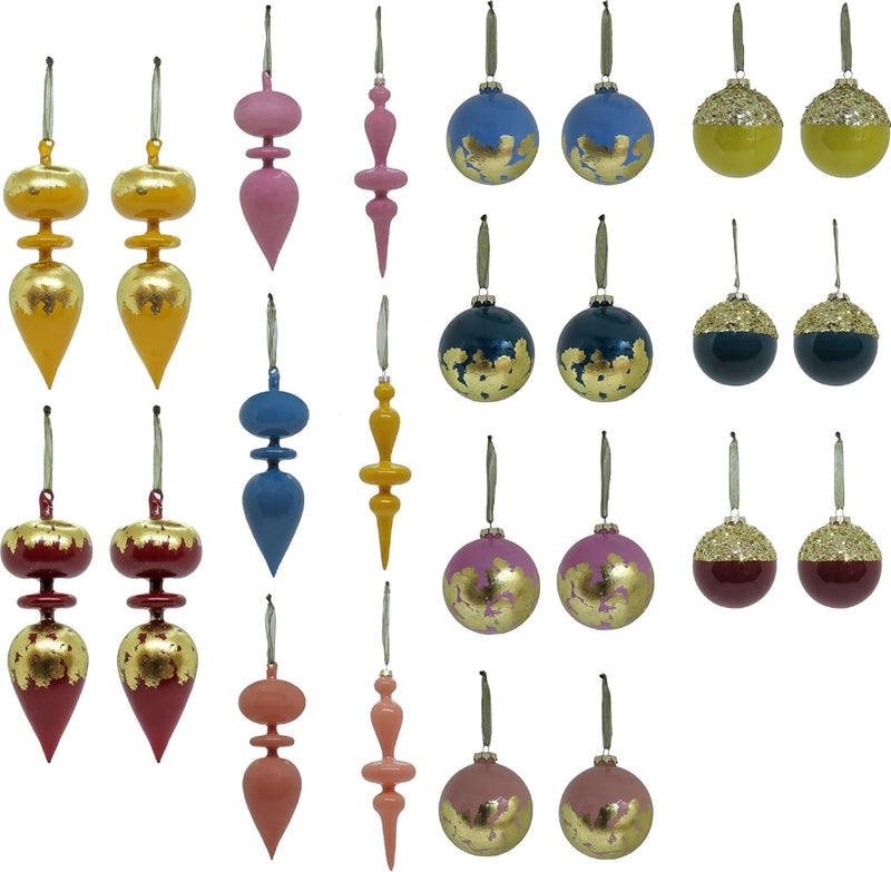 Set of 24 Boho Flair Ornaments - Multicolor