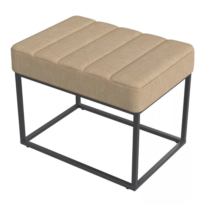 Box Pleat Upholstered Ottoman - Cream