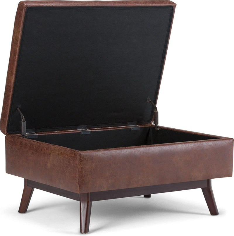 Owen 34" Mid Century Modern Coffee Table Storage Ottoman - Distressed Brown