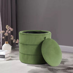 Storage Round Ottoman - Green Velvet