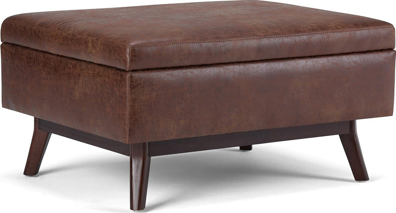 Owen 34" Mid Century Modern Coffee Table Storage Ottoman - Distressed Brown