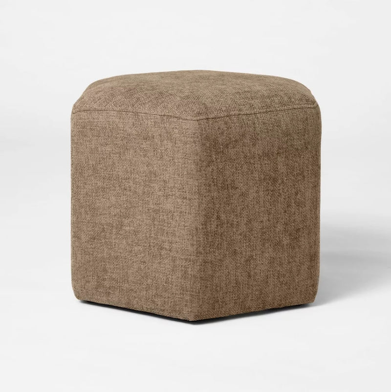 Square Woven Fabric Pouf - Cream