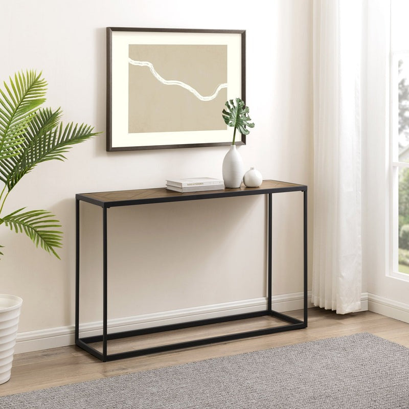 Industrial 47 in. Parquet Veneer Rectangle Console Table
