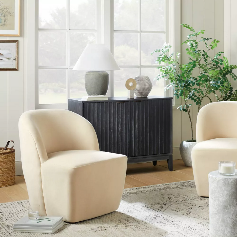Vivian Park Upholstered Swivel Chair- Cream