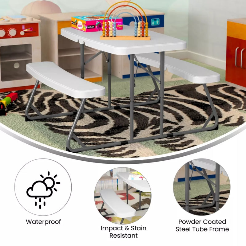 EasyFold Folding Plastic Kids Outdoor Picnic Table and Benches