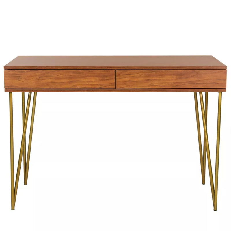 Pine Two Drawer Desk - Natural/Gold