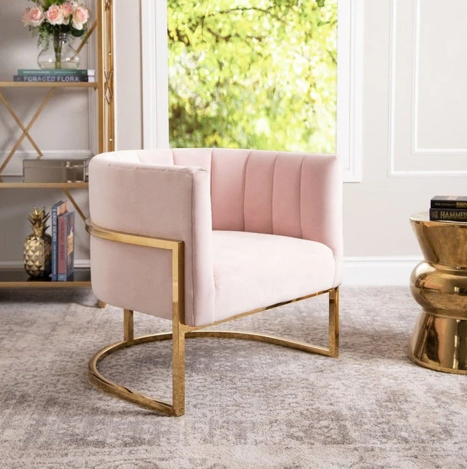 Pink velvet occasional online chair