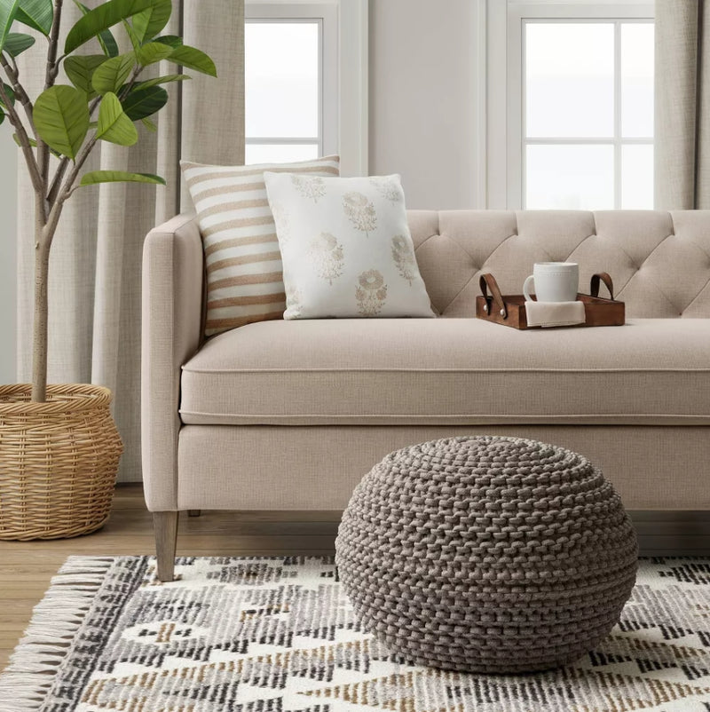 Cloverly Chunky Knit Pouf - Gray