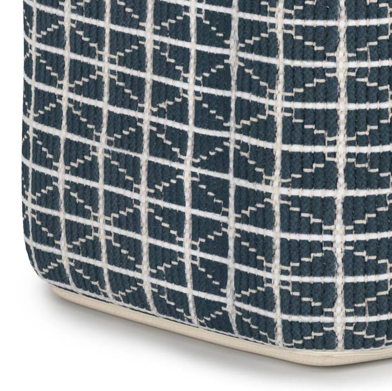 Tatum Square Pouf - Dark Blue/White