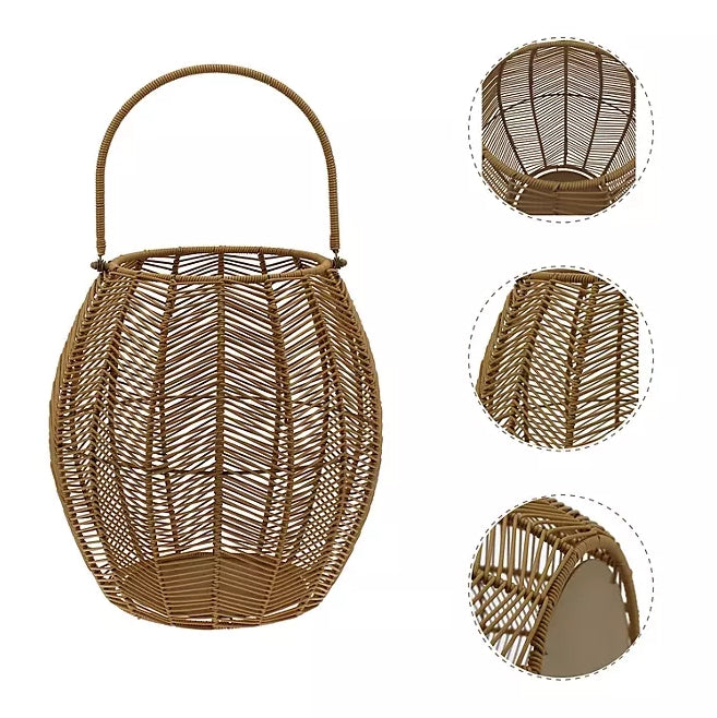 Resin Rattan Lanterns with Flameless Pillar Candles (Set of 2)