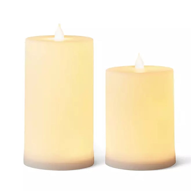 Resin Rattan Lanterns with Flameless Pillar Candles (Set of 2)