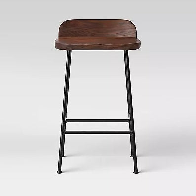 Lorton Low Back Metal Leg Wood Counter Height Barstool - Walnut