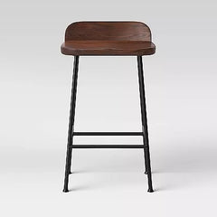 Lorton Low Back Metal Leg Wood Counter Height Barstool - Walnut