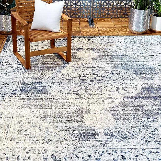 Nicole Miller New York Patio Sofia Magnolia Area Rug - Navy Blue/Ivory