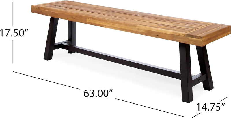 Carlisle Outdoor Acacia Wood and Rustic Metal Bench