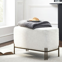 Holley Mongolian Fur/Wood Ottoman Cream