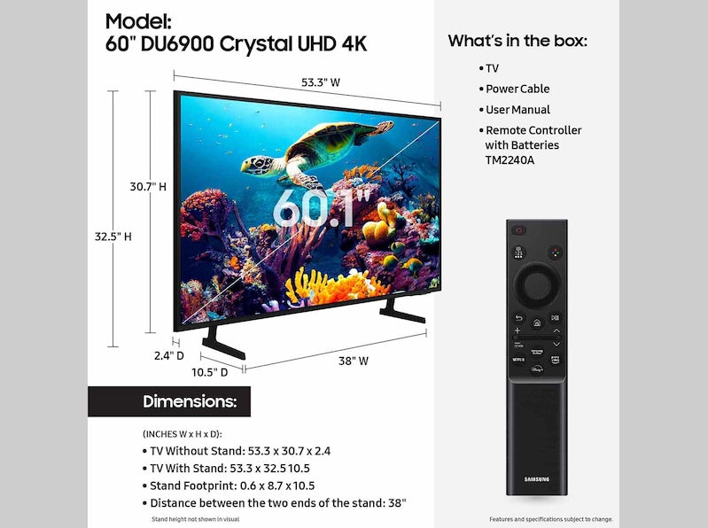 SAMSUNG 60" Class DU6900 Series Crystal UHD 4K Smart TV