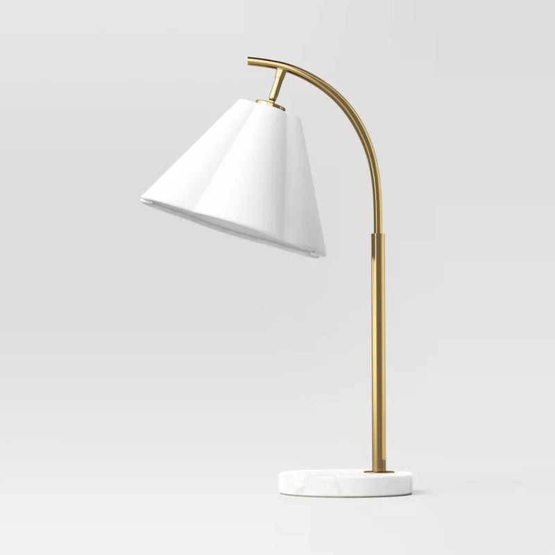 Scalloped Shade Table Lamp with Marble Base - White